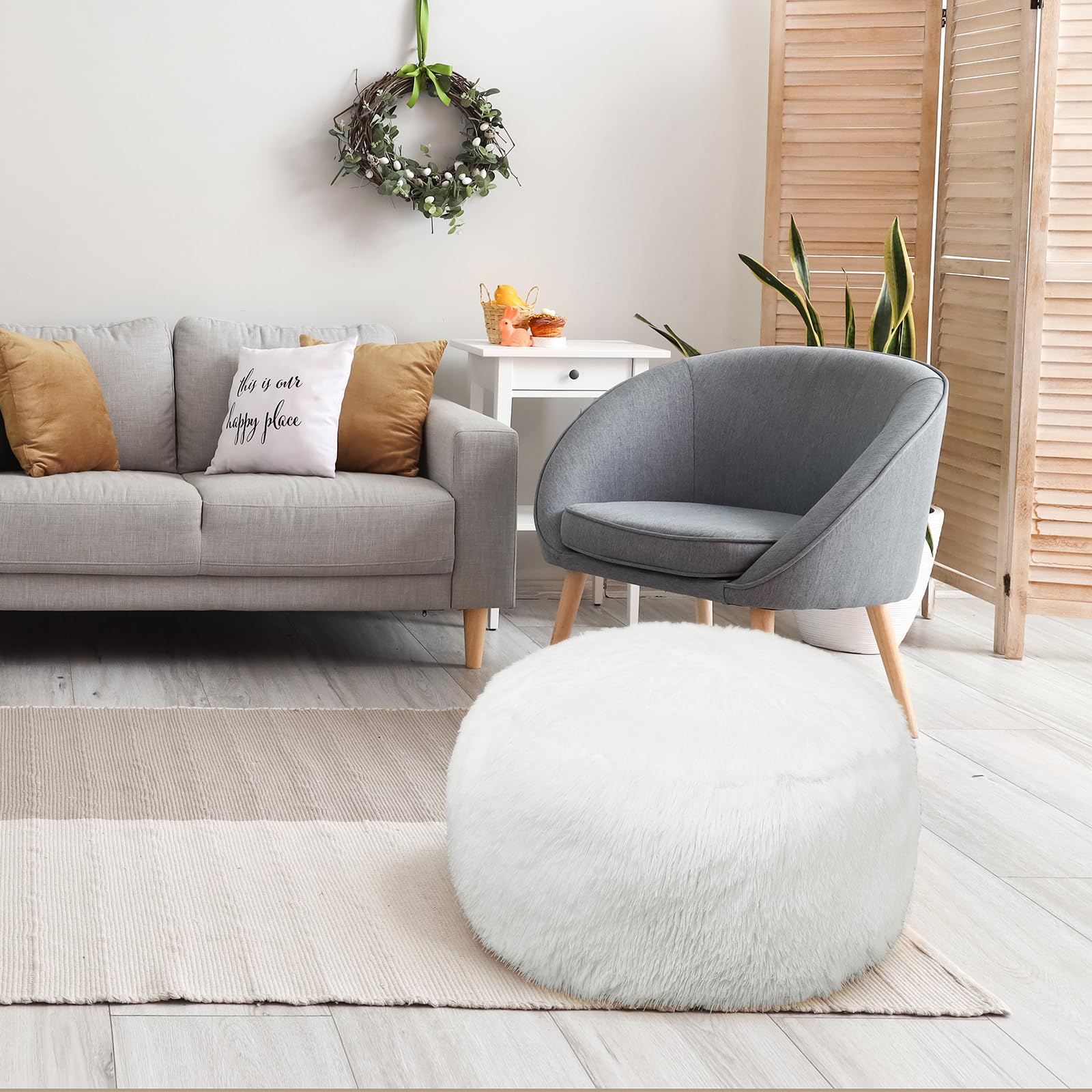 Amazon｜Buryeah オットマン プーフカバー 空 フェイクファー フット