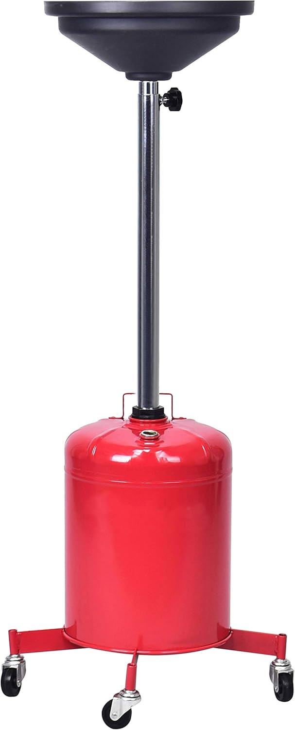 5 Gallon Oil Drian Portable Steel Oil Drain, Waste Oil Drain with Wheel, Adjustable Height, Red (AODT-5)
