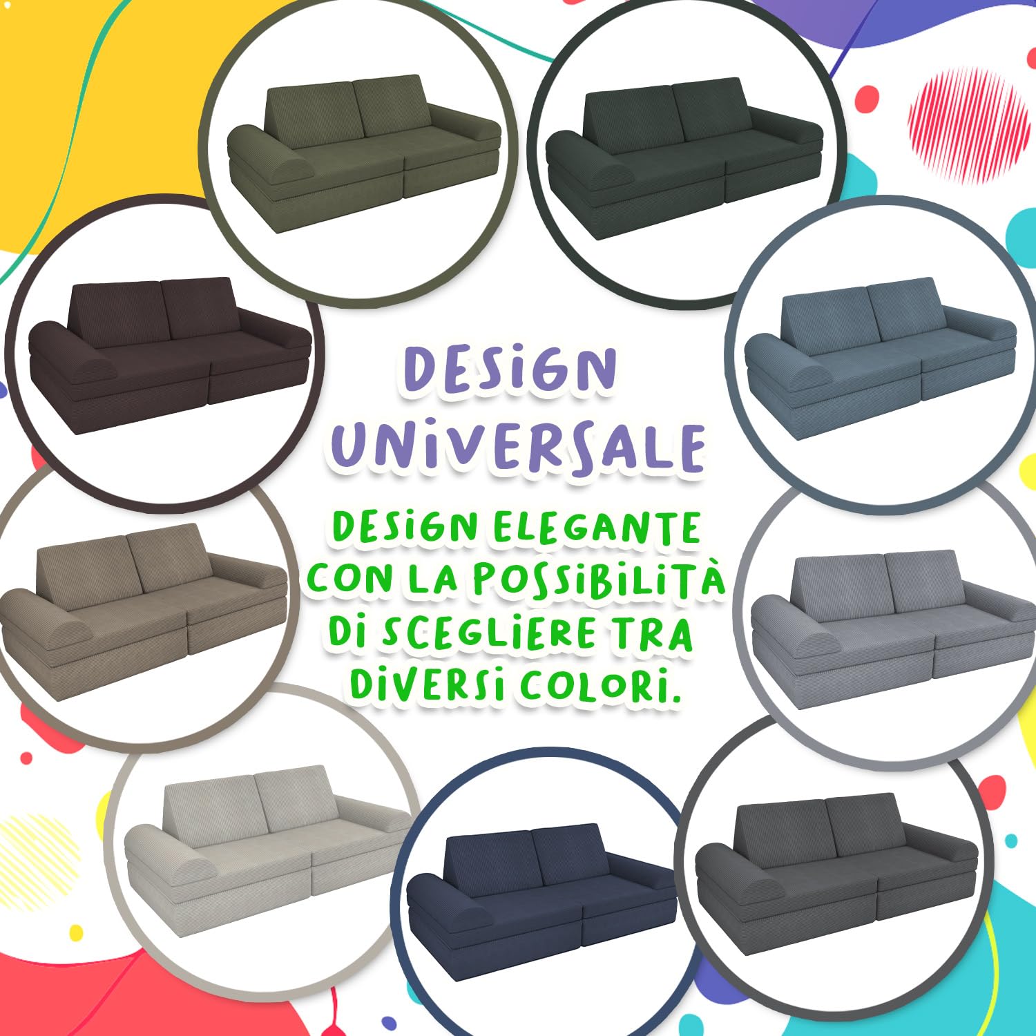 POKAR Divano Modulare per Bambini in Velluto Corduroy | Divano Bambini Trasformabile in Schiuma | Divano da Gioco per Cameretta Bambini | Certificato Oeko-TEX 100 | Laguna Azzurra