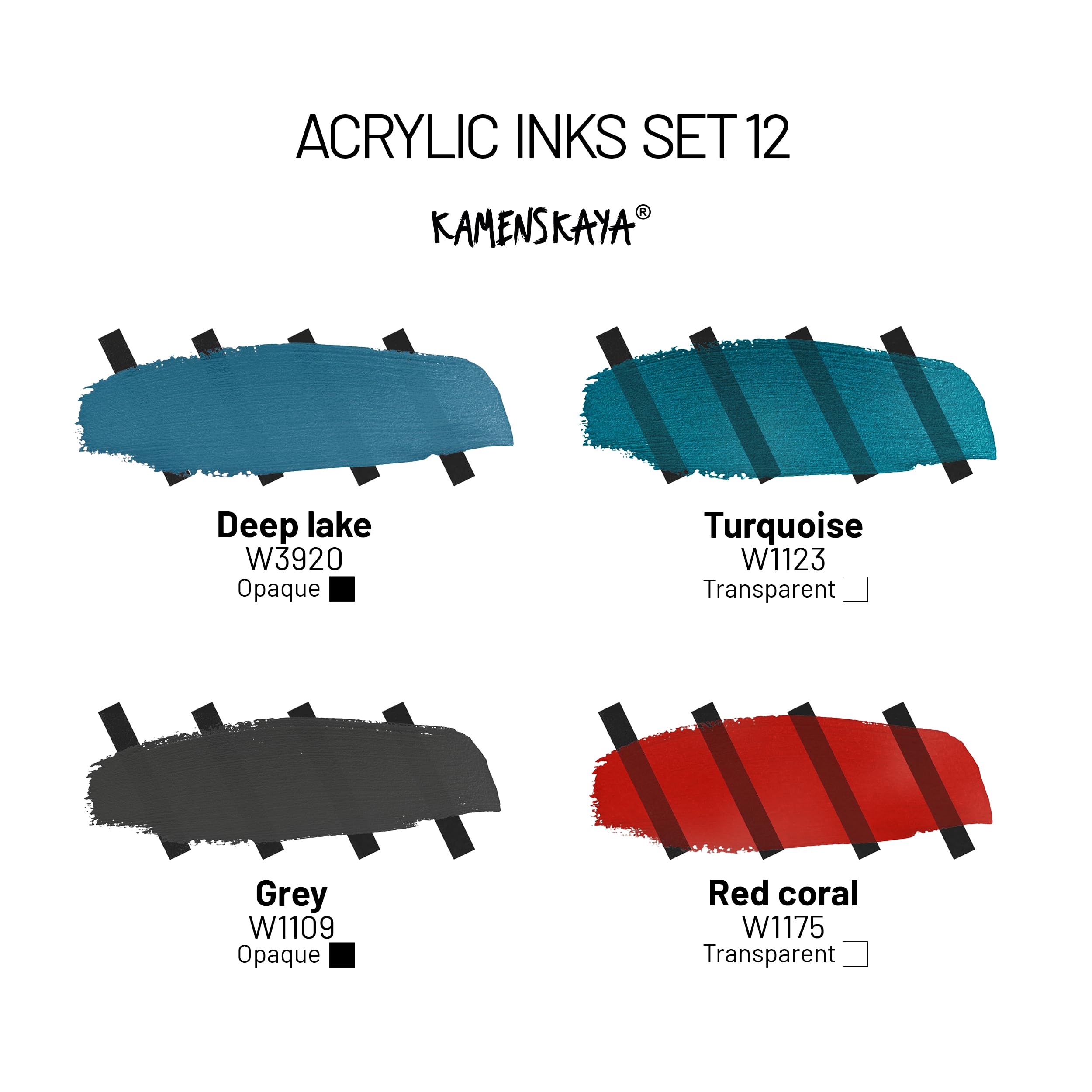 Kamenskaya Acrylic Inks for Artists - Acrylic Ink Set, Color Combination #12-4 pcs. 1 Fl Oz (30 ml) Each, 30 ml (Pack of 4) - Image 2