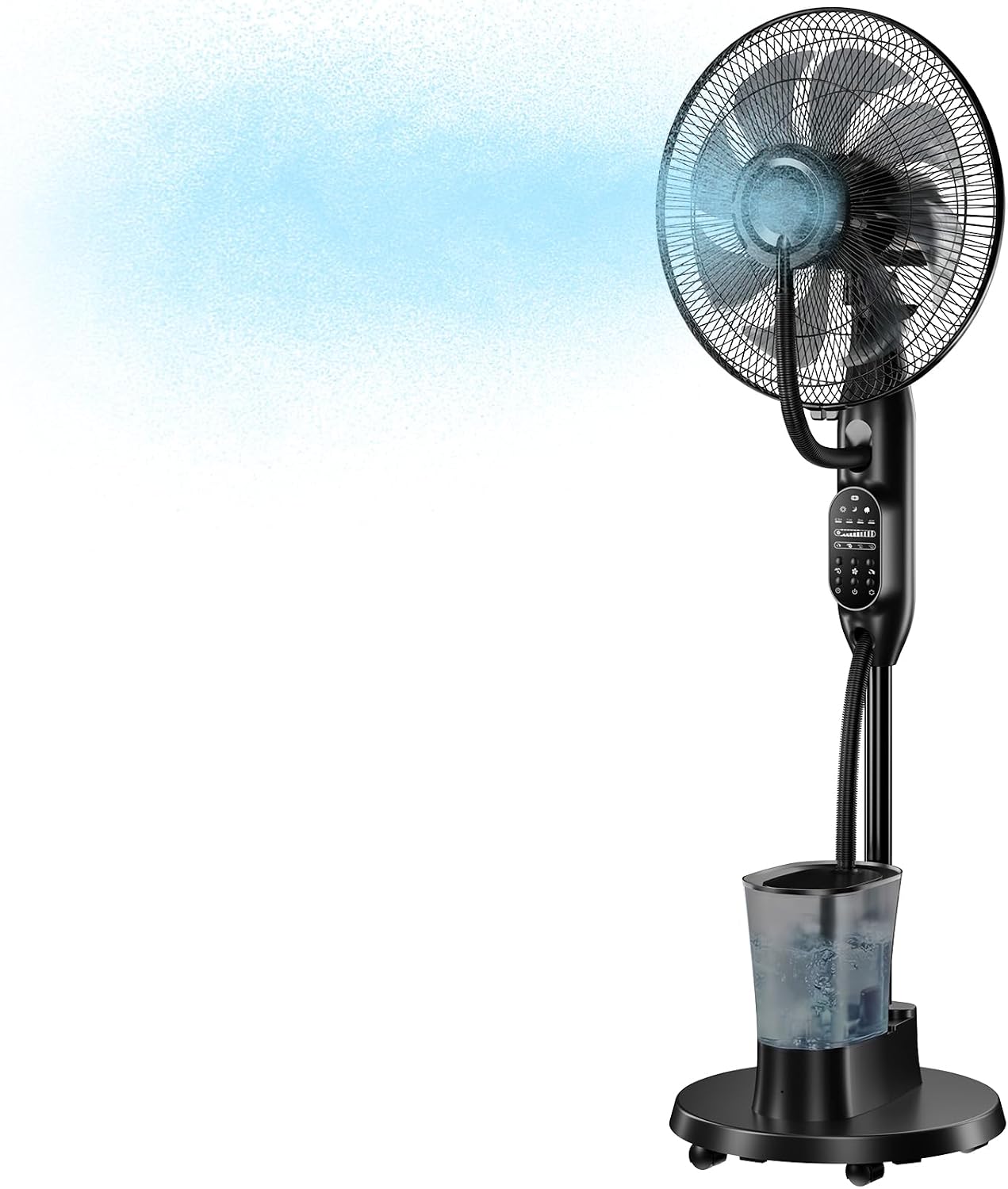 Misting Fan, Standing Fan 8 Blades with Humidifier, Oscillating Fan with 3 Misting Modes 9 Speeds 7H Timer, Quiet Fan for Bedroom