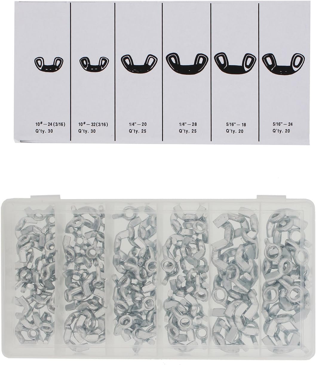 ABN Wing Nut Assortment Set - 150pc Standard SAE Steel Wall Anchors Wing Nuts for 3/16in, 1/4in, and 5/16in Bolts