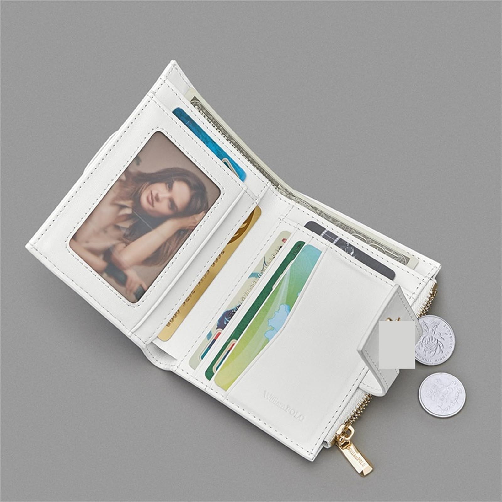 Portamonete Mini Porta carte da donna corto in pelle di vacchetta Portamonete personalizzato(White)