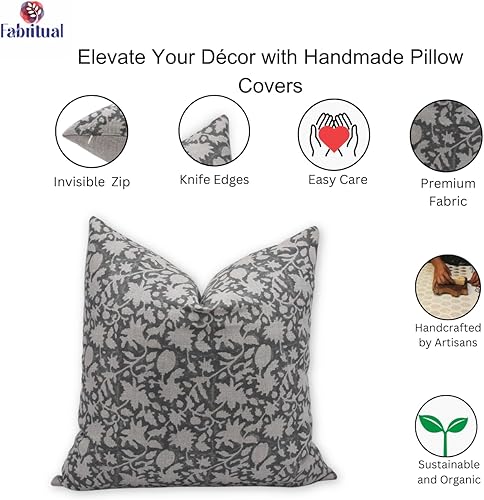 Miniatura 10 de Fundas de almohada de lona de pato con estampado de bloques de 18 x 18 pulgadas, hechas a mano, fundas de almohada vintage para sofá y sofá, funda