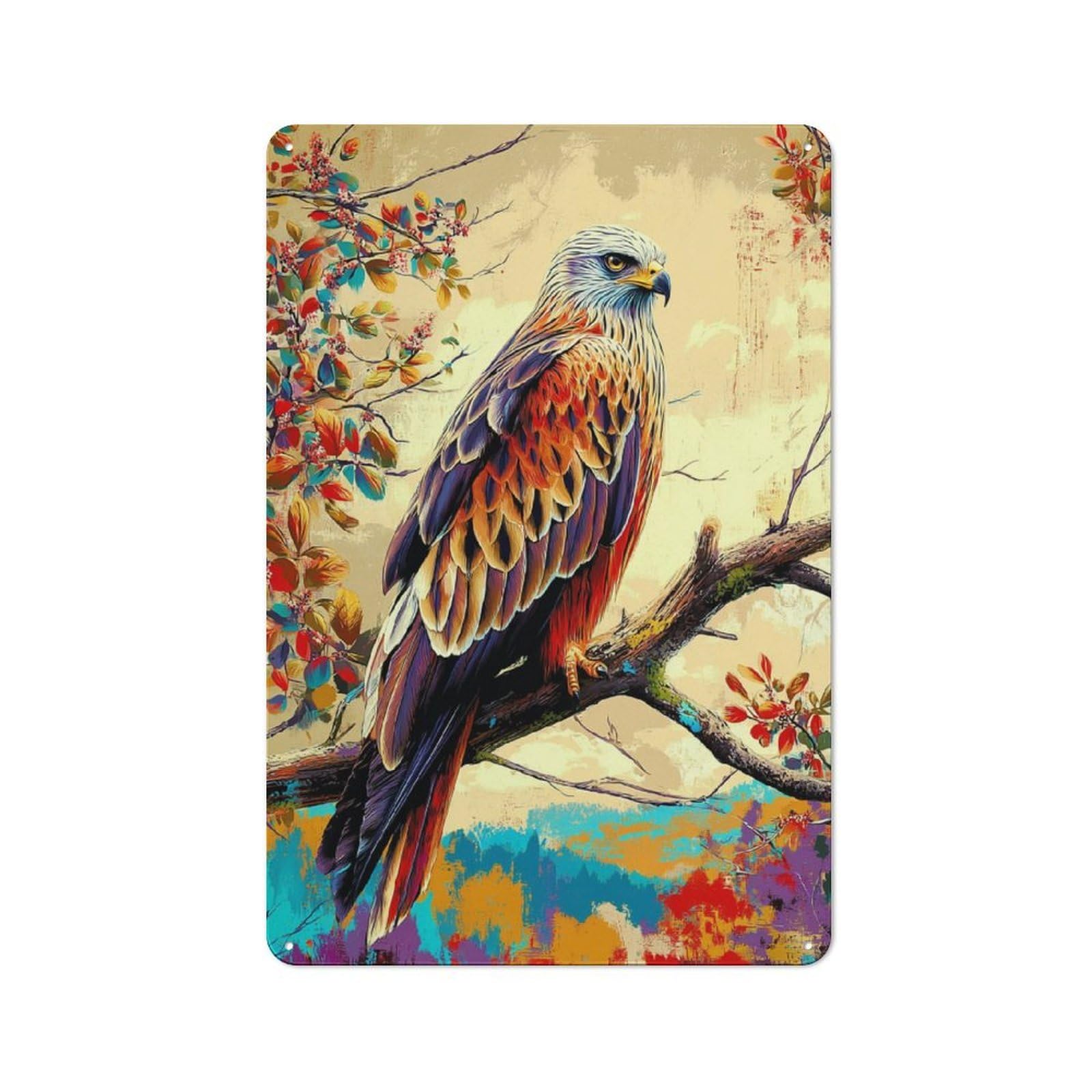 Junmoney Colorful Eagle On Branch Metal Sign 30X20cm, Vintage Bar Wall Plaque For Diner, Restaurant, Shed Or Kitchen
