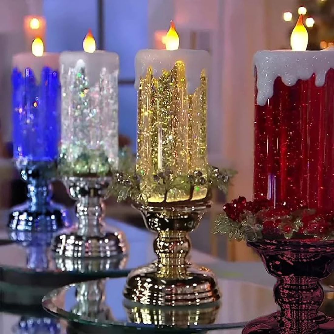 Flammenlose LED-Weihnachtskerzen – Glitzer-Säulen, USB/ Batterie, Mehrfarbig – Für Festliche Partynächte