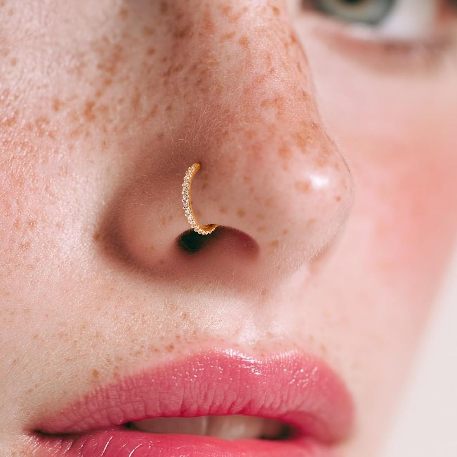 14k Gold 16G 18G 20G 8mm/10mm Septum Rings for Women & Men, CZ Simulated Diamond Rings for Nose, Helix, Rook, Tragus, Daith, Hypoallergenic, Hinged Segment Earring Hoop