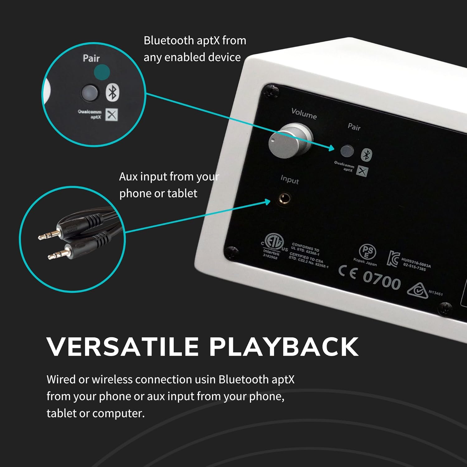 Audioengine All in One A2+ (B2) Portable Wireless Speaker - Audio with Lossless aptX Bluetooth and Analog Audio Input for Phone, Tablet, and Computers - Image 5