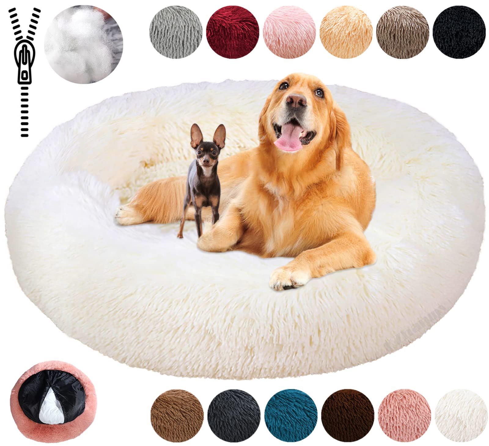 KZhanmy Washable Calming Dog Bed Fluffy Plush,Comfy Round Donut Cat Bed 50 60 70 80 100 120cm Pet Bed,Warming Anti Anxiety with Removable Cushion — image 1