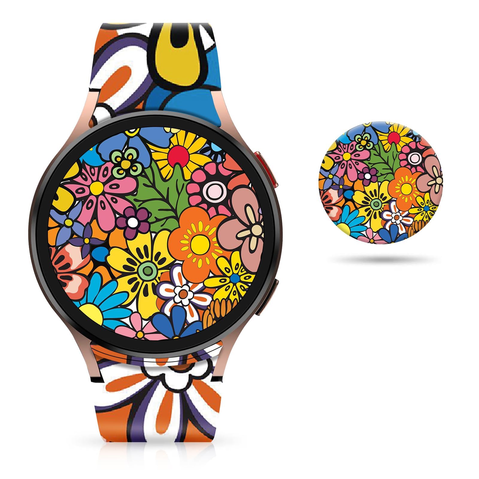 AURASWAY 20mm Silicone Sport Bands Compatible for Galaxy Watch 6/Watch 5/Galaxy Watch 4 40mm 44mm/Classic 42mm 46mm/Watch 3 41mm, Active 2 Watch Bands, Replacement Strap for Women Men(Cute Flower)