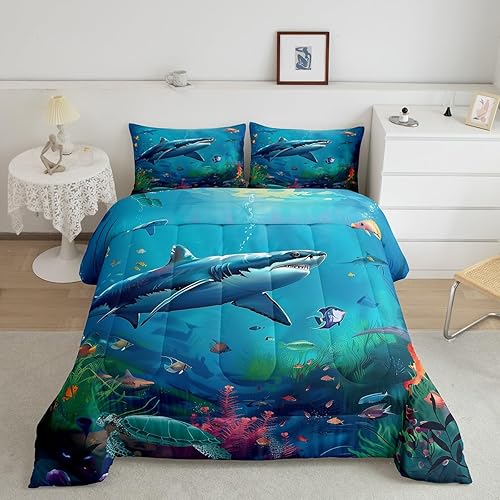 Miniatura 35 de Juego de edredón de olas oceánicas, tamaño Queen, juego de ropa de cama náutica retro con brújula de faro para mujeres, hombres y niños, decoración