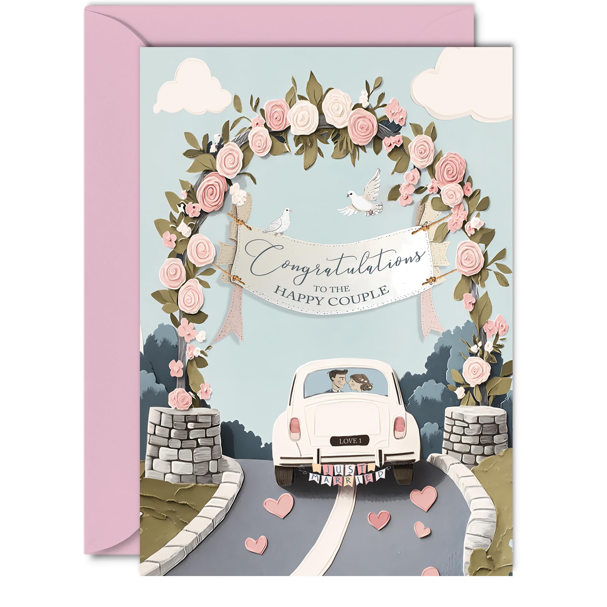 Wedding Cards for Bride and Groom - To The Happy Couple - Wedding Day Cards Congratulations, Congrats Well Done Just Married Card, 5x7 Inch Marriage Greeting Cards for Couples