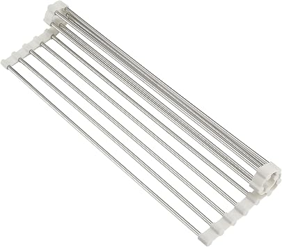 Roll Up Dish Drying Rack, Over Sink Multipurpose Rack, 17.6" x 9.3" Stainless Steel Foldable Dish Drainer, White