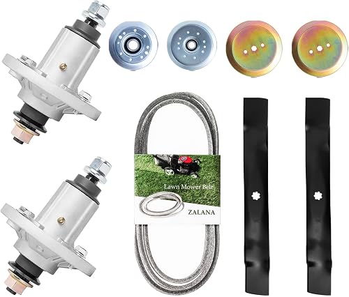 42 inch Deck Rebuild Kit for John Deere D110 D120 D130 LA105-2xSpindles for GY21098 + 1xIdler for GY20067 + 1xIdler for GY20629 + 2xPulleys for GX20367 + 2xBlades for GY20850 + 1x Belt for GX20072