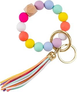 Silicone Key Ring Bracelets Wristlet Keychain Car Beaded Key Ring Bangle Chains for Women