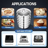 Vista 9 de 5-Tier Stainless Steel Steamer Meat Vegetable Cooking Steam Pot Kitchen Tool with Stackable Pan and Lid for Steaming Pasta Dumplings and Vegetables