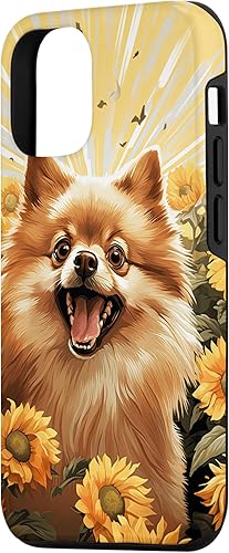 Miniatura 2 de iPhone 13 Divertido Pomerania Cara Perro Con Girasol Pintura Caso