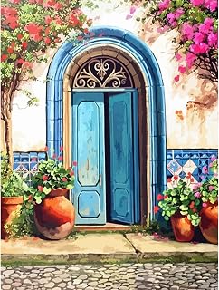 Amphol DIY Paint by Number for Adults and Kids, Acrylic Paint by Numbers for Beginner, 16” W x 20”L Easy Oil Painting for Gift Home Wall Decor (Blue Door)