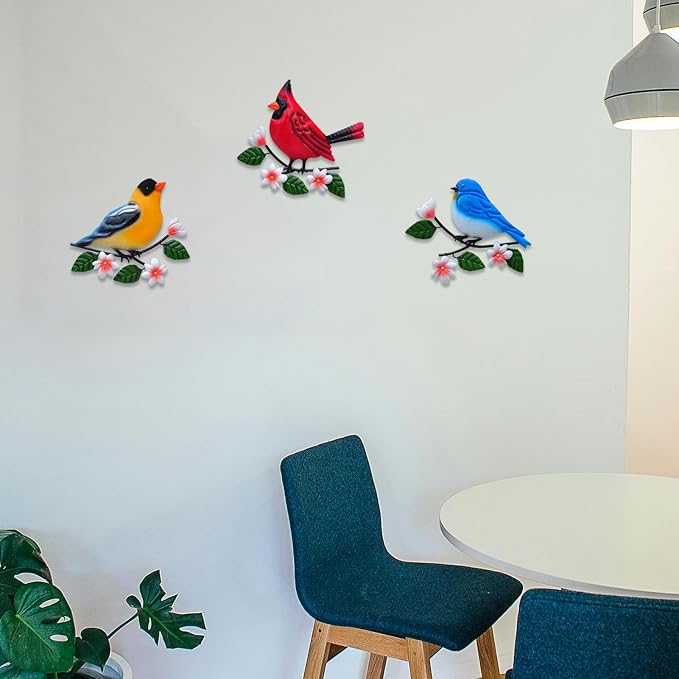 Decoración de pájaros metálicos para pared 3D exterior miniatura 7