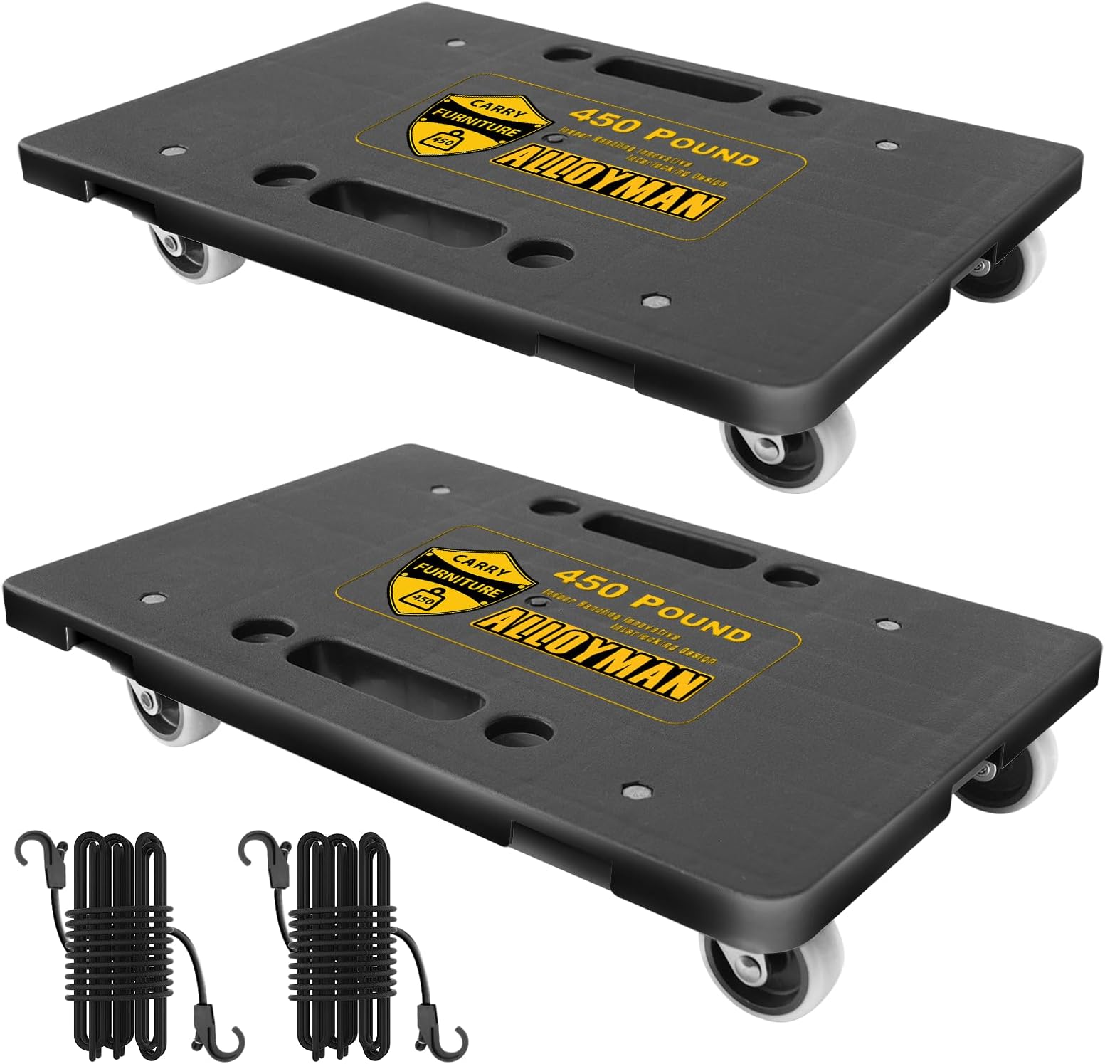 Alloyman 2 Pack Furniture Dolly Mover, 450 Ibs Furniture Movers Heavy Duty 4 Rollers Wheel Moving Cart with Rope for Moving Heavy Furniture - Black