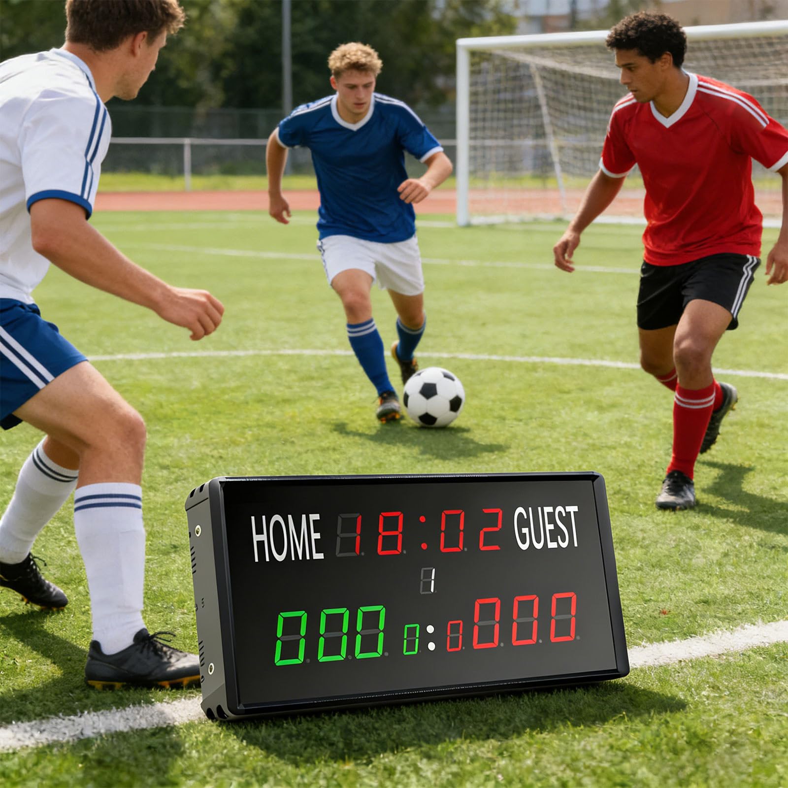 Marcador deportivo LED de visibilidad con temporizador de cuenta regresiva para fútbol, baloncesto, voleibol, voleibol