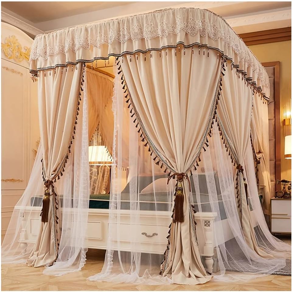 Fabric Bed Drapes Mesh Protection Canopy Shielding Netting,Bed Tents,Bed Canopy U-Shaped European Tent, Double-Layer Floor-Standing Mosquito Net with Bracket, Universal for All Seasons (Colo