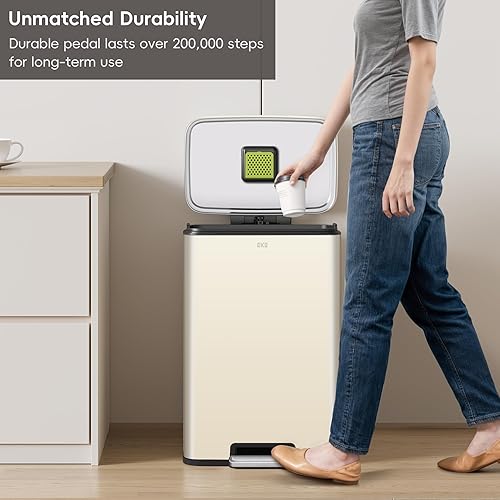 Miniatura 4 de EKO Madison Vanilla - Bote de basura de acero inoxidable de 50 litros13.2 galones con forro interior, acabado resistente a las huellas dactilares