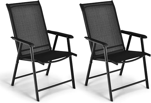 Giantex Juego de 2 sillas de comedor de patio sillas de exterior sillas plegables portátiles para campamento piscina cubierta de playa silla de