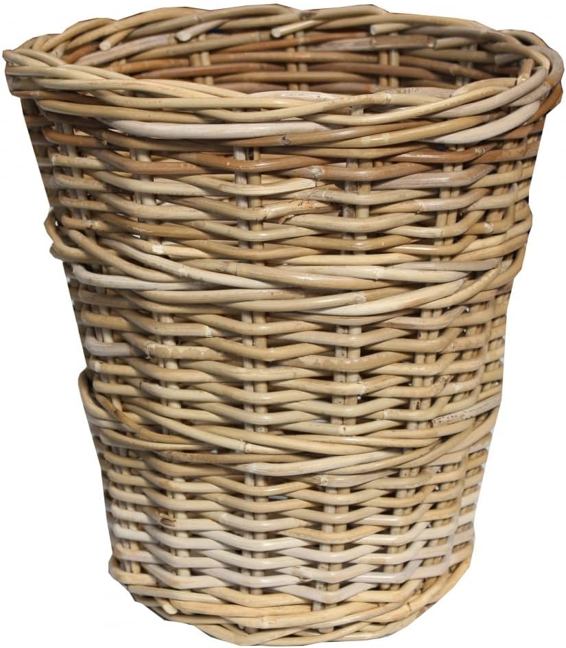 Wicker Grey & Buff Round Rattan Waste Paper Bin