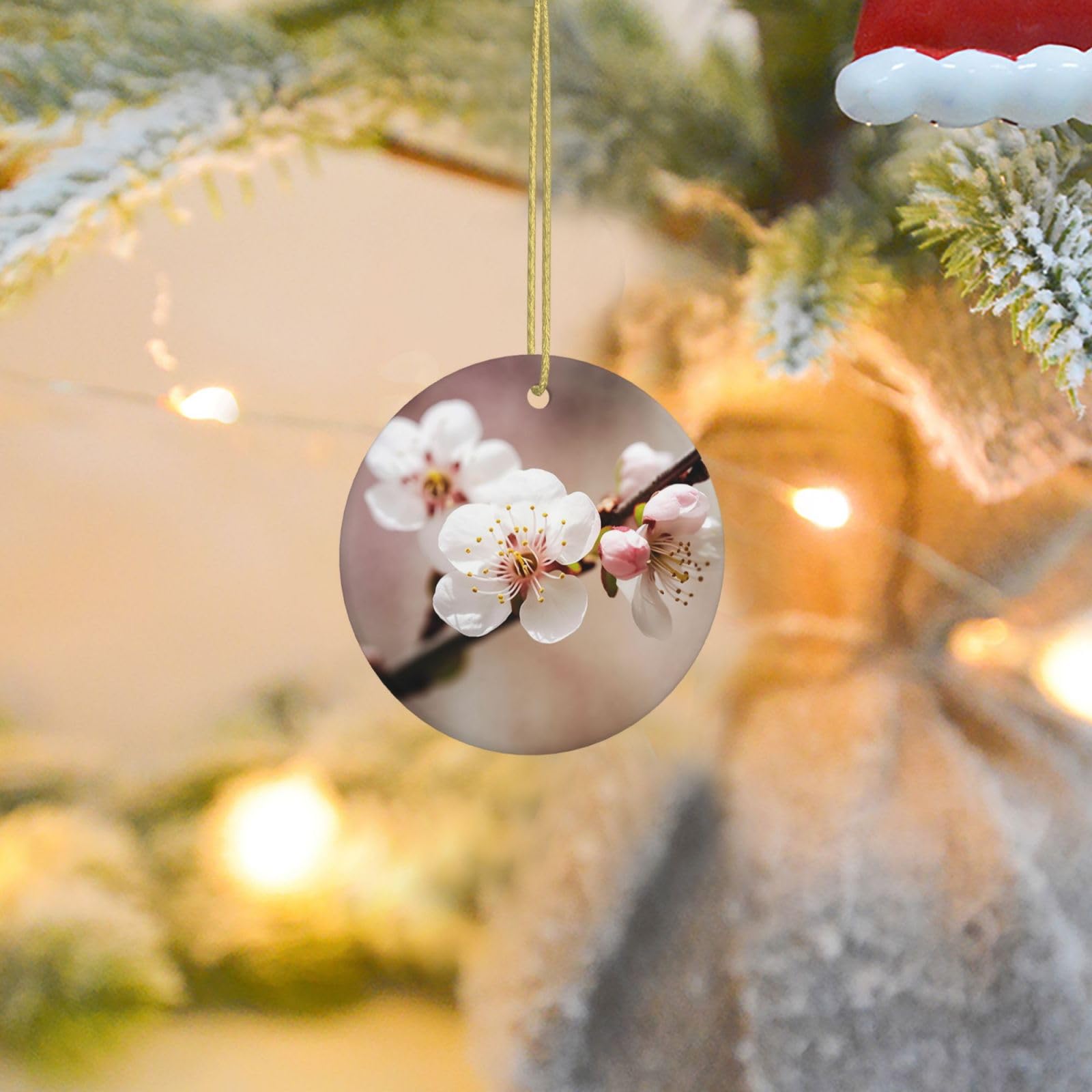 2025 Christmas Tree Decoration Hanging Round Ornament Cherry Blossom Ceramic Ornaments Christmas Tree Decorations Round Pendants for Xmas Tree Winter New Year Party Supplies