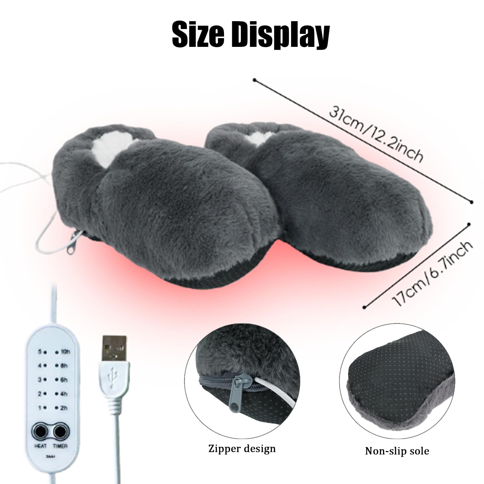Pantofole Riscaldanti Elettriche, Ciabatte Riscaldanti USB Uomo Donna Scaldapiedi Con 5 Livelli Di Temperatura E 5 Timer Alleviano La Rigidità Del Piede Ideali per L'inverno Freddo