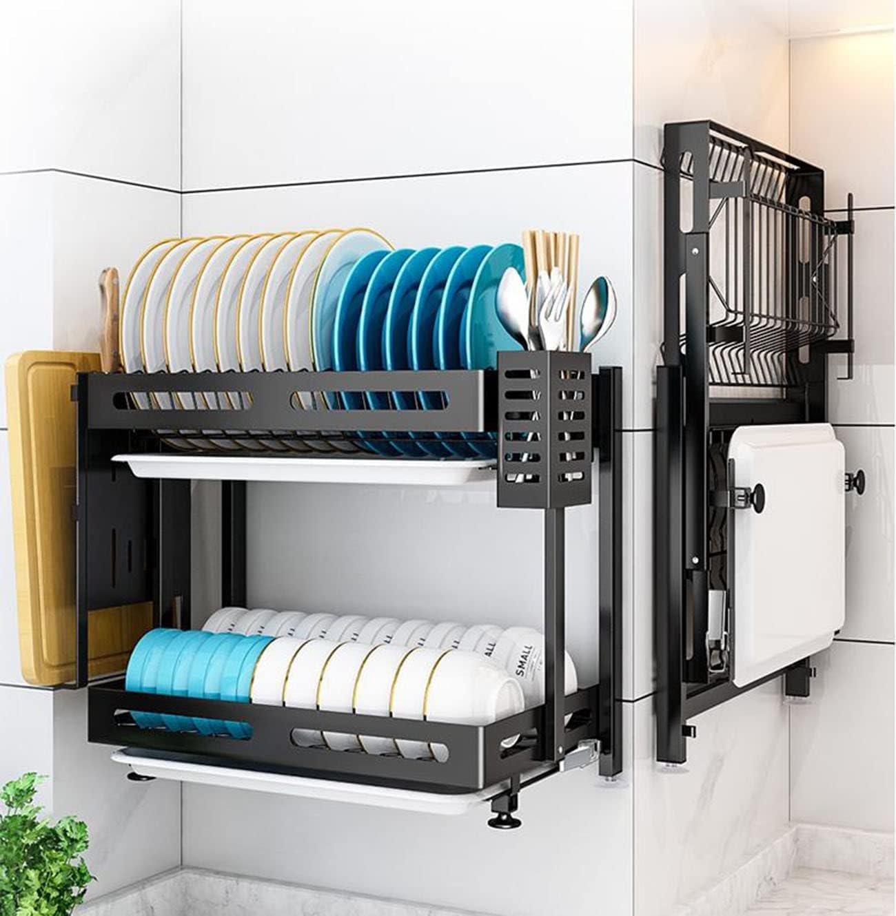 Escurridor de Platos Acero Inoxidable Pared con Bandeja Drenaje,Estante Cocina Plegable y(tamaño: 2 Niveles)