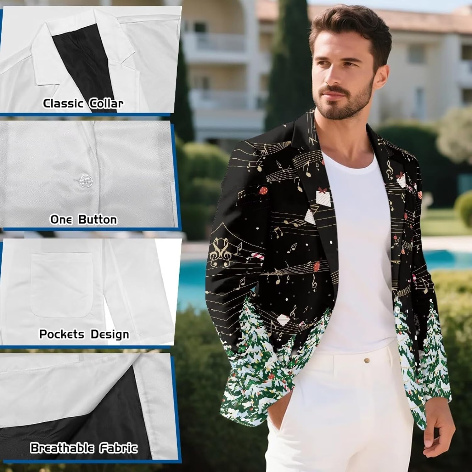 Mens Suit Jackets Casual One Button Slim Fit Blazers Lined Coat Sport Coats with Pockets for Wedding Prom Party