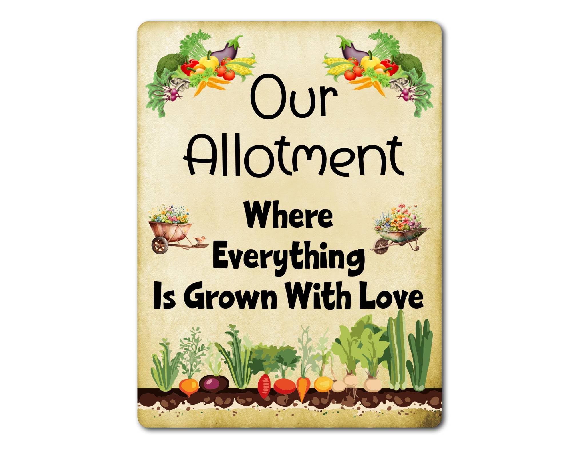 Allotment Metal Sign Gift – Our Allotment Where Everything Is Grown With Love – Family Cute Fun Novelty Aluminium Present