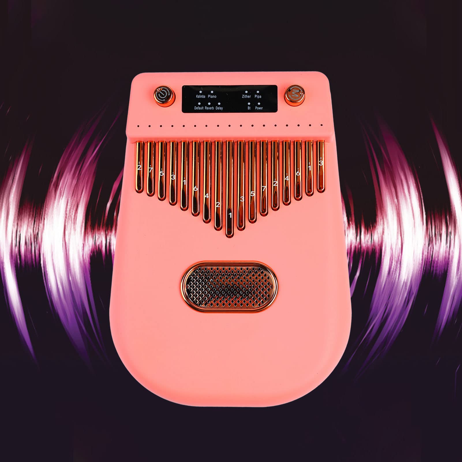 Piano de pulgar inteligente portátil de 17 teclas, kalimba electrónica con partituras para niños y adultos principiantes, modos: kalimba, piano, guitarra, edición de batería (rosa)
