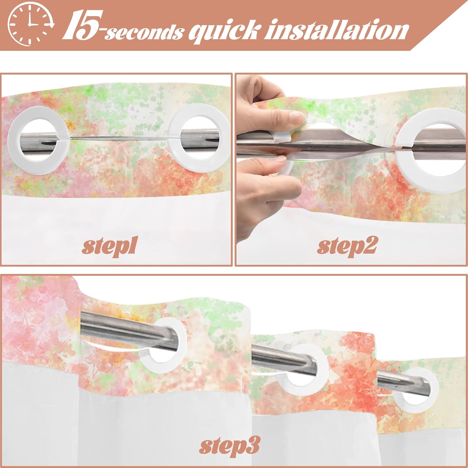 Spring Floral Hookless Shower Curtain with Snap in Liner, Colorful Flower Wildflower Butterfly No Hook Double Layer Shower Curtains and Liner Set, Waterproof Cloth Fabric,60" W X 74" L