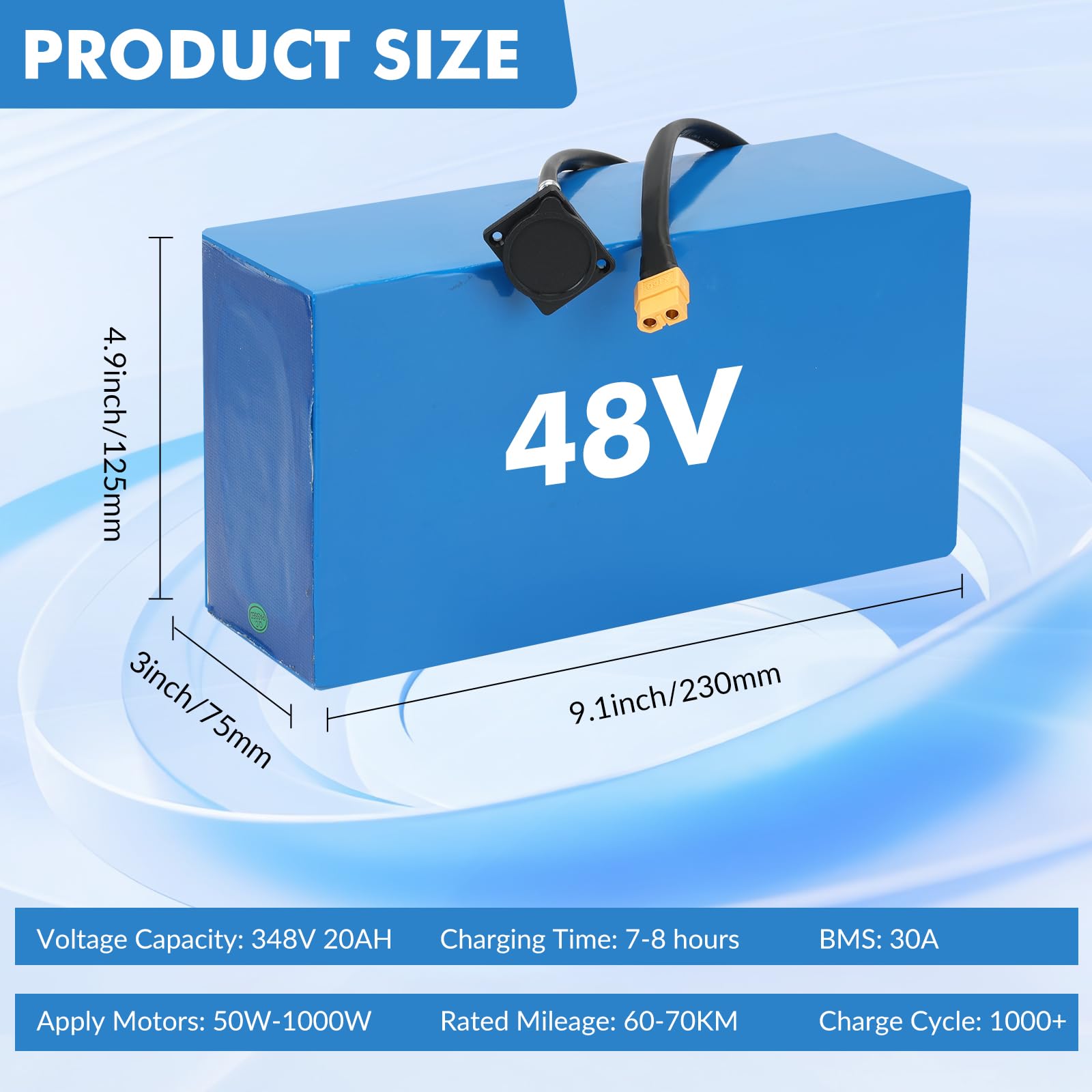 48V 20AH Batería De Bicicleta Eléctrica con Cargador 3A, para 48V Motor, Batería de Litio de Alta Capacidad para Go-Karts, Scooters y Motos Eléctricas