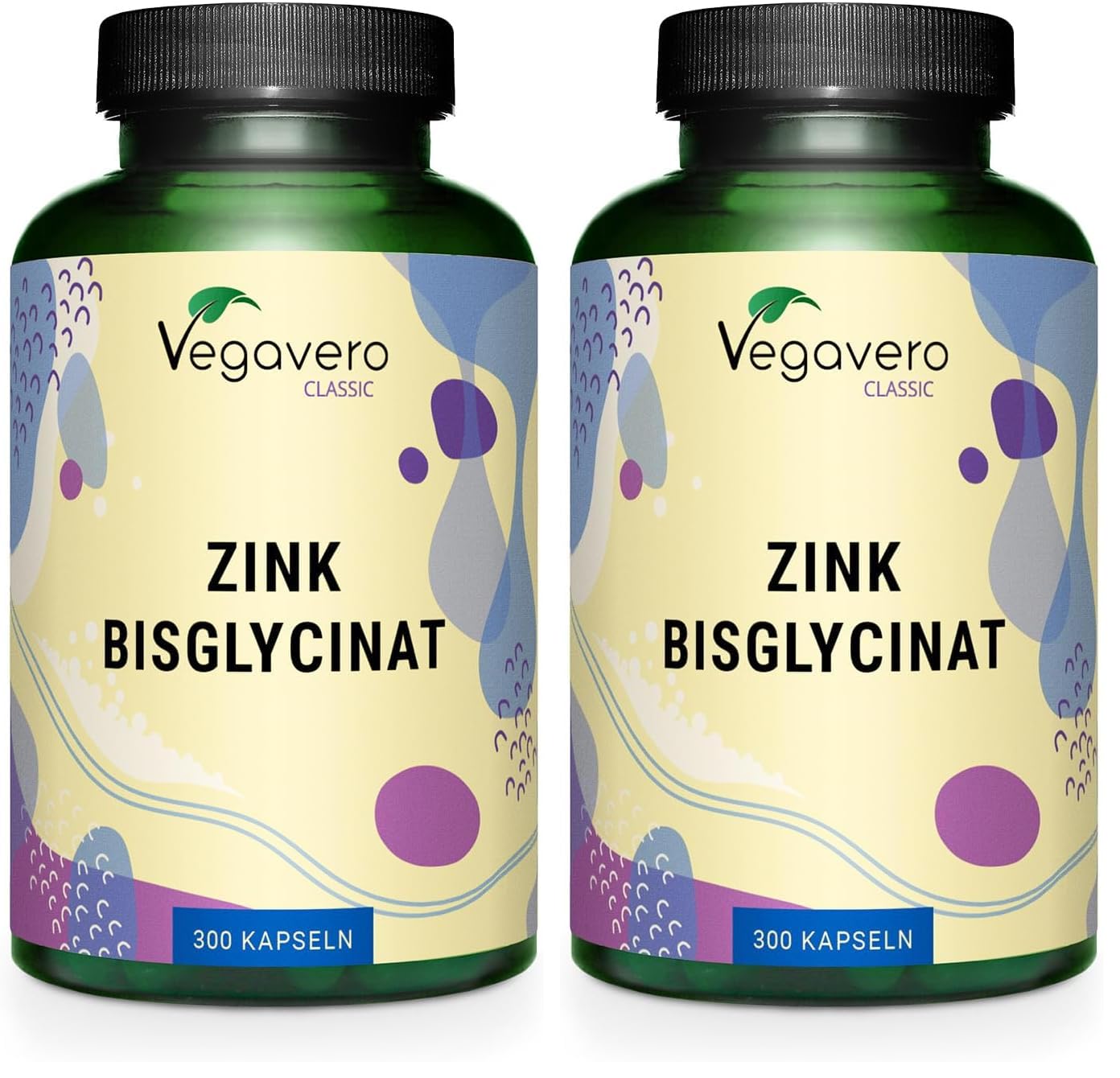 Zink Bisglycinate Kapseln Hochdosiert | 25 mg | Laborgeprüft & Vegan | 300 Kapseln | Vegavero (Packung mit 2)
