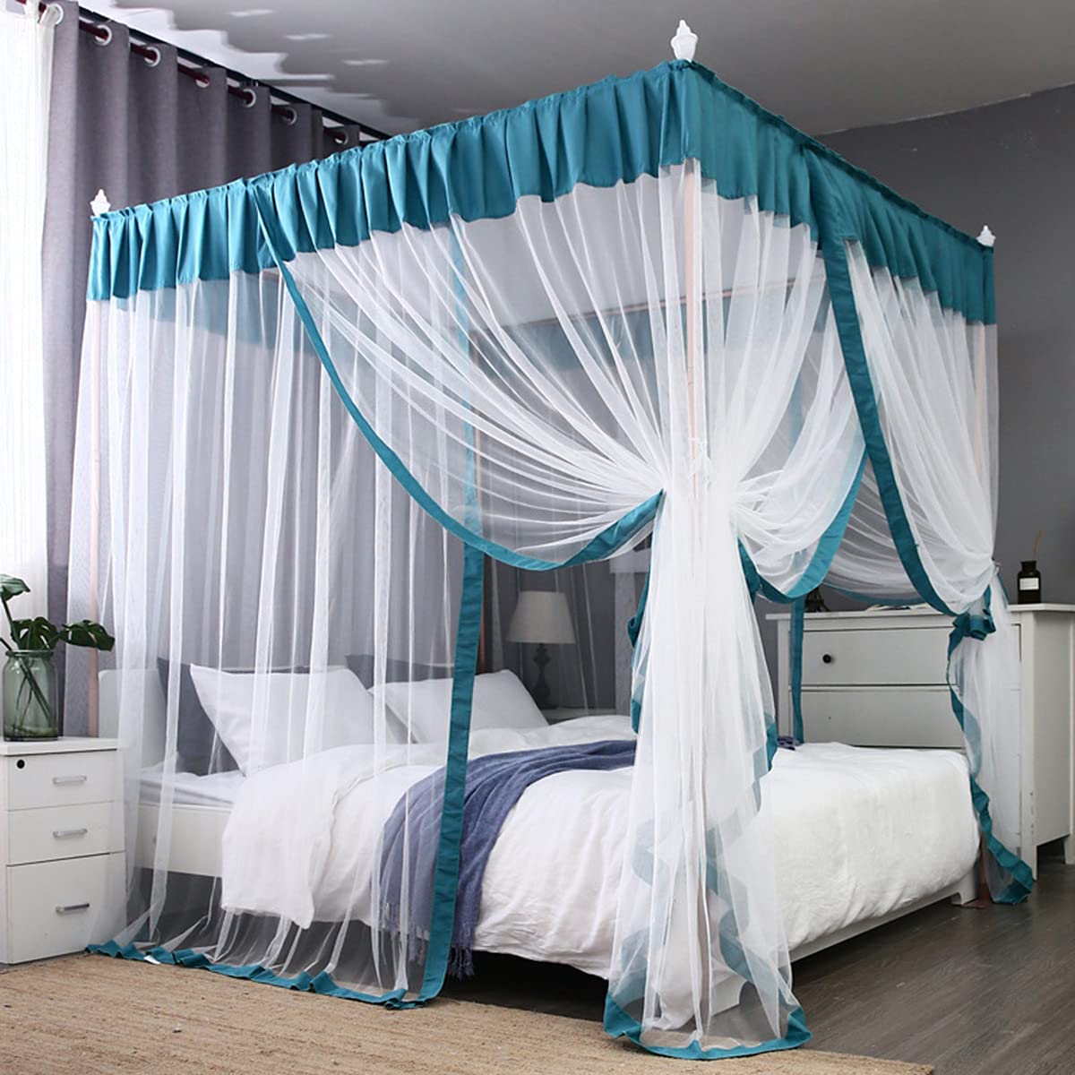 Auvent de lit princesse moustiquaire haut de gamme bleu pour lit king