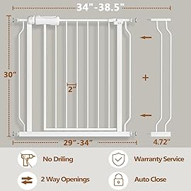 Fairy Baby Baby Gate for Doorways Stairs Hallway 34-38.5 Inch Wide, Walk Through Child Gates with Pressure Mounted Extention Kit, Indoor Safety Child Gates for Kids or Pets
