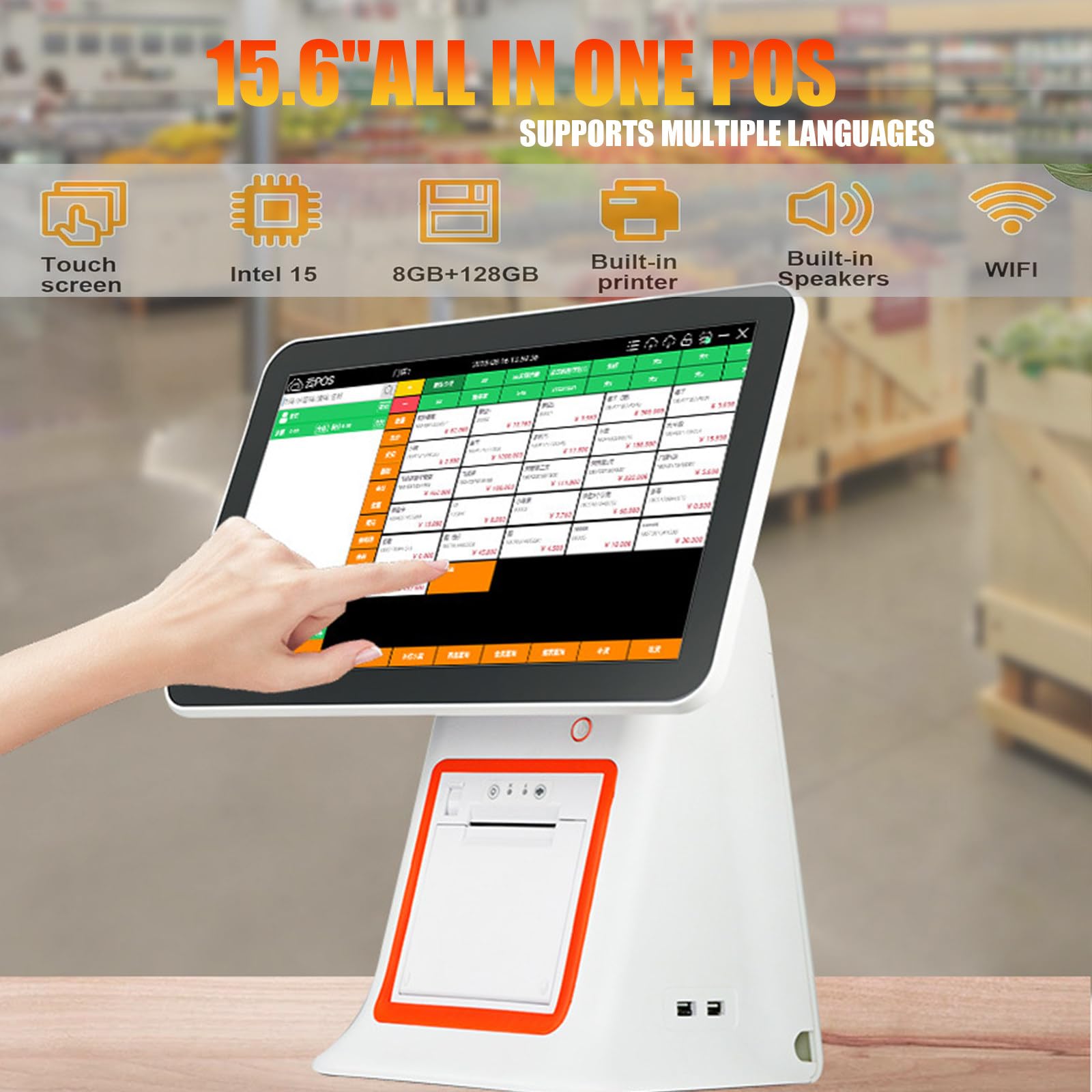 Kasa fiskalna typu „wszystko w jednym” z podwójnym monitorem dotykowym, system POS dla małych firm, dysk SSD 128 GB, drukarka, szuflada na pieniądze i oprogramowanie BLACK