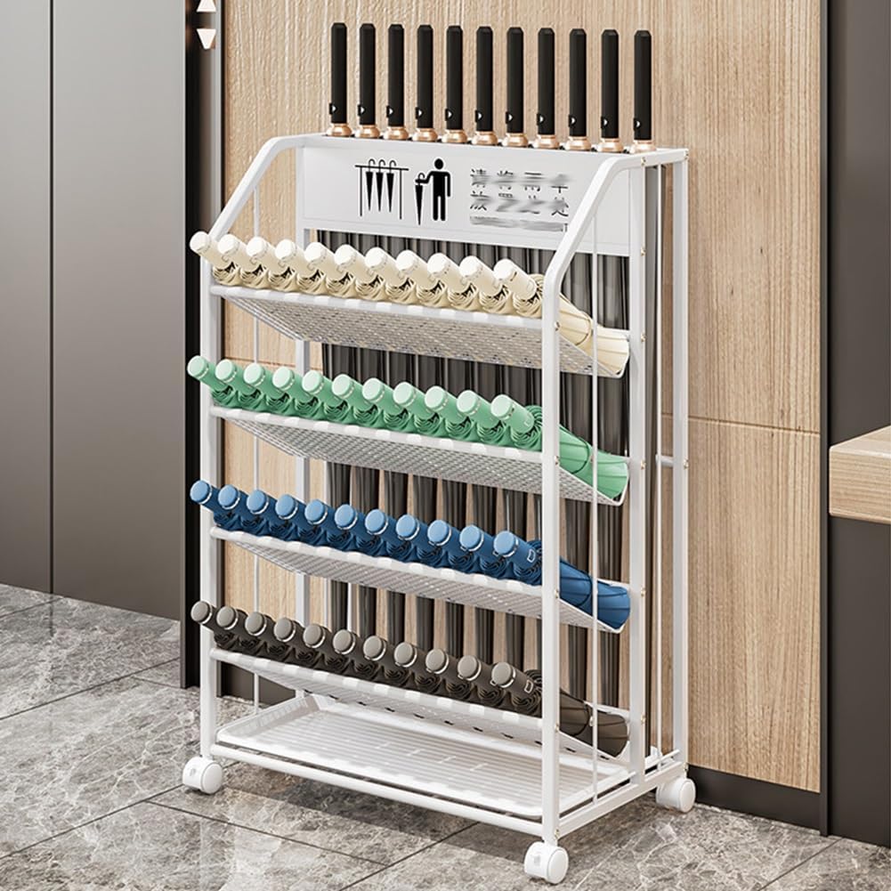 Freestanding Umbrella Stand, Metal Storage Rack with Removable Drip Tray, Multi-Purpose Mesh Holder for Office and Entryway