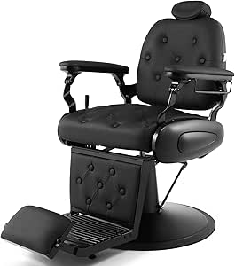 Artist hand Vintage Barber Chair with Hydraulic Lift, Locking Recline, 360° Swivel, PU Leather