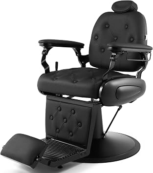 Barber Chair, Barber Chairs Professional, Vintage Barber Chair Style | Reclining Hydraulic Salon Chair, Locking Recline & 360 Swivel, Heavy-Duty Round Base, PU Leather Barbershop
