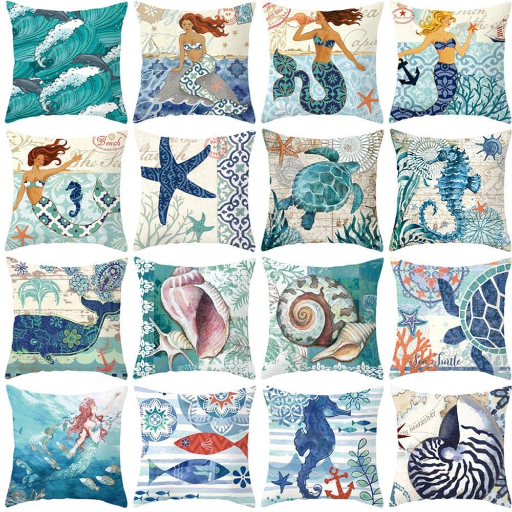 Pezzi federe per cuscini oceano 30x50 cm, federe decorative per cuscini da spiaggia e mare, federa con motivo di animali marini, tartarughe e pesci | Leroy Merlin