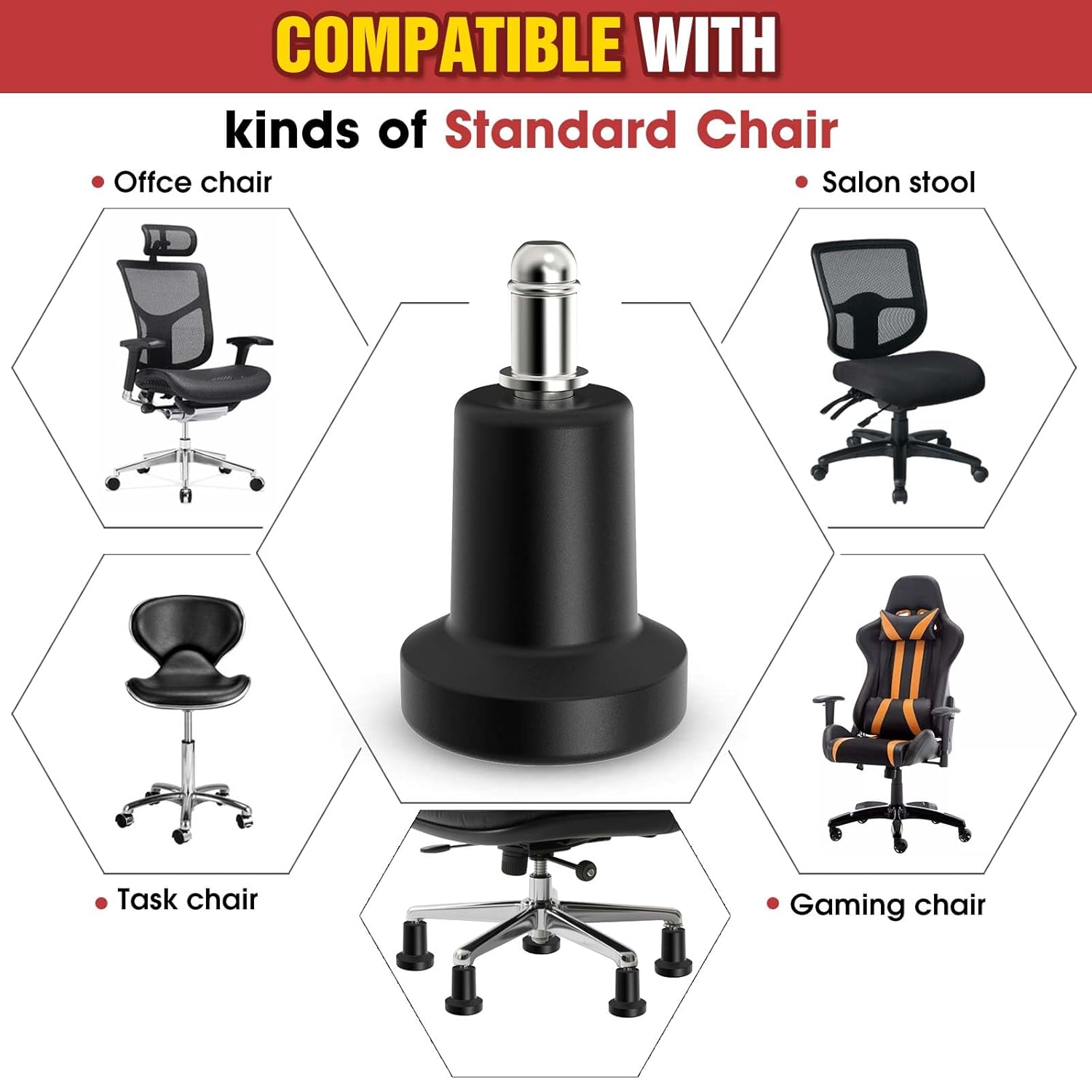 Office Chair Glides & Caster Replacement Feet,Bell Glides Replacement for Office Chair - Convert Swivel Casters to Fixed Stationary Wheels,High Profile with Self-Adhesive Felt Pads(15PCS)