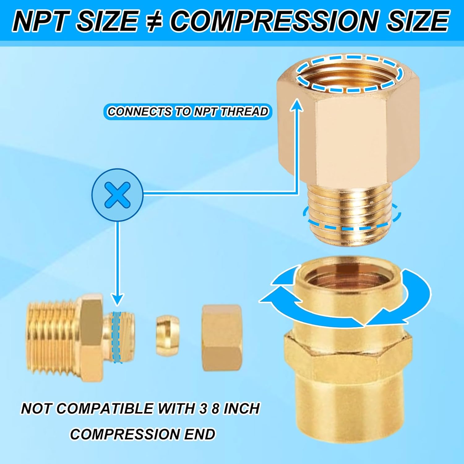 4pcs Brass Pipe Fitting Adapter Reducer, 1 4 Inch NPT Male x 3 8 Inch NPT Female Threaded Hex Connector Pipe Coupling Fittings Replacement Accessories for Plumbing Gas Hydraulic Systems