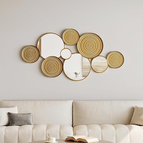 Gold Mirrors for Wall Decor with Multi Circle Plates,Large Modern