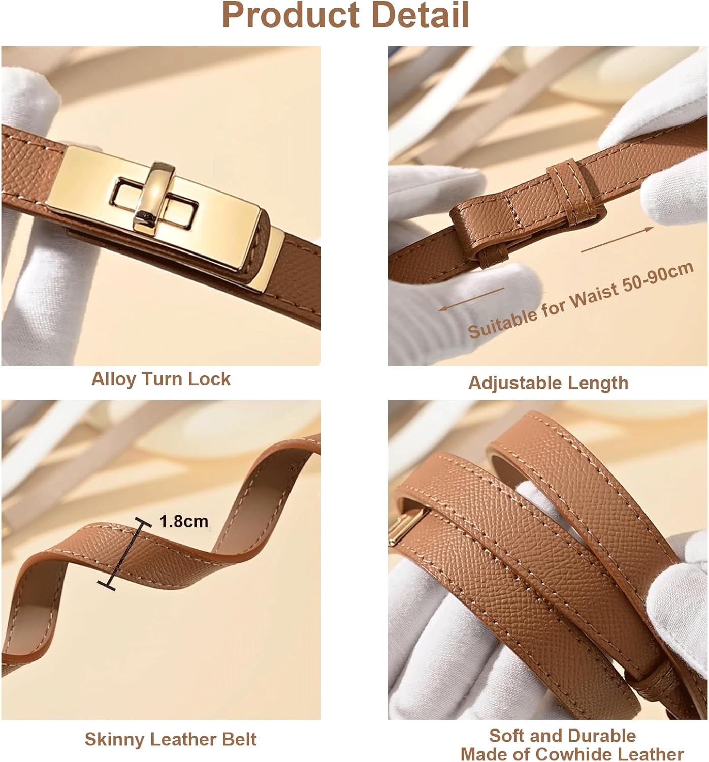 Women Ladies Adjustable Skinny Leather Belt Solid Alloy Turn Lock Slim Thin Waist Belt For Dresses Jeans Pants - Image 4