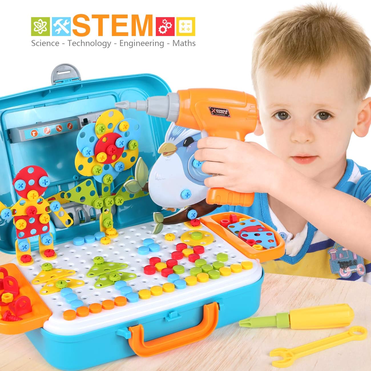 LIHAO 400pcs STEM Kids Learning Building Toys 3D Electric Drill Toy Set Mosaic Puzzles Blocks Game Building Kit for Boys Girls Great Easter Party Game Set Birthday Gift for Kids 3 4 5 6 7 8 Ages